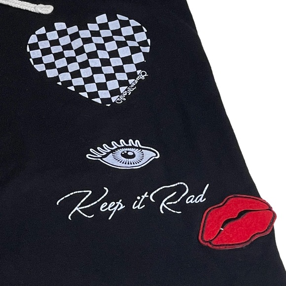 Lauren Moshi ᨎ Rad Checker Heart Smiley Lips Patch Elements Sweatpants ᨎ Black M - Picture 8 of 17